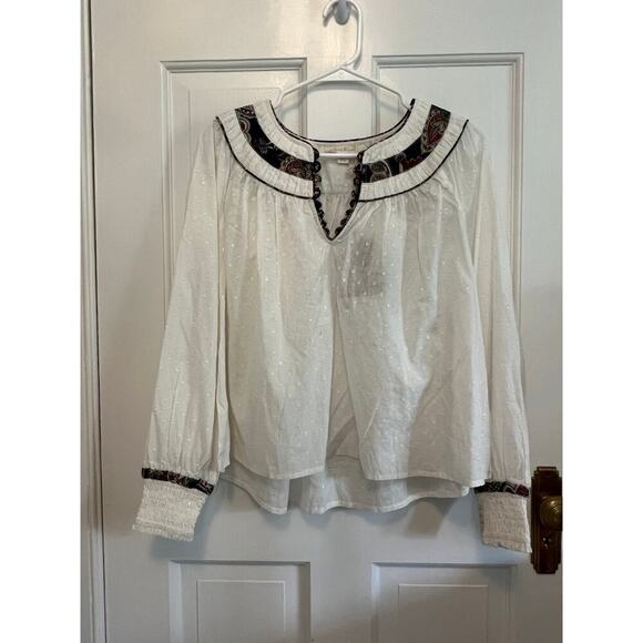 NWT Anthropology Forever That Girl Women's 4 White Popover Top V Neck Sparkle - Picture 1 of 15
